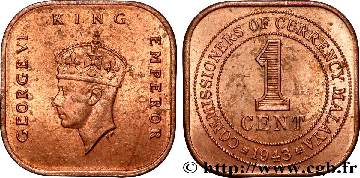 MALAYSIA 1 Cent Georges VI 1943  AU 