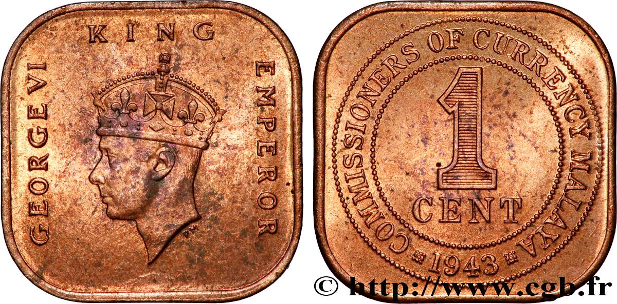 MALAISIE 1 Cent Georges VI 1943  SUP 