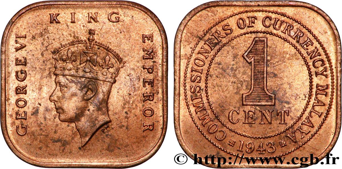 MALAYSIA 1 Cent Georges VI 1943  AU 