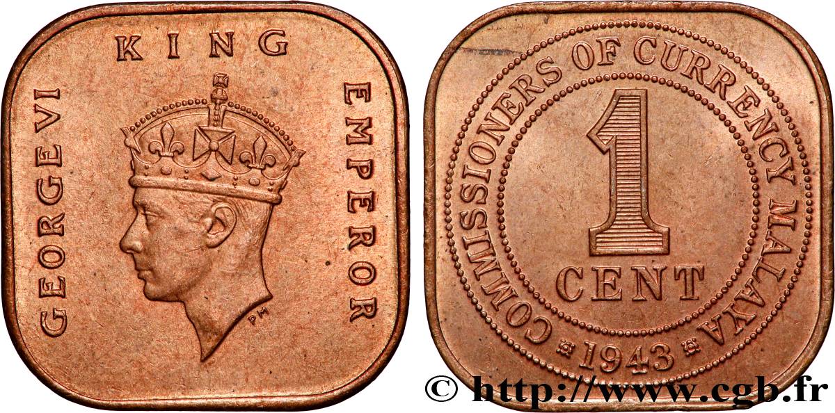 MALAYSIA 1 Cent Georges VI 1943  AU 