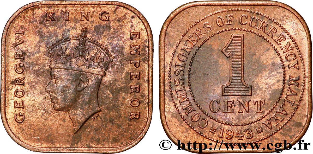 MALAYSIA 1 Cent Georges VI 1943  AU 