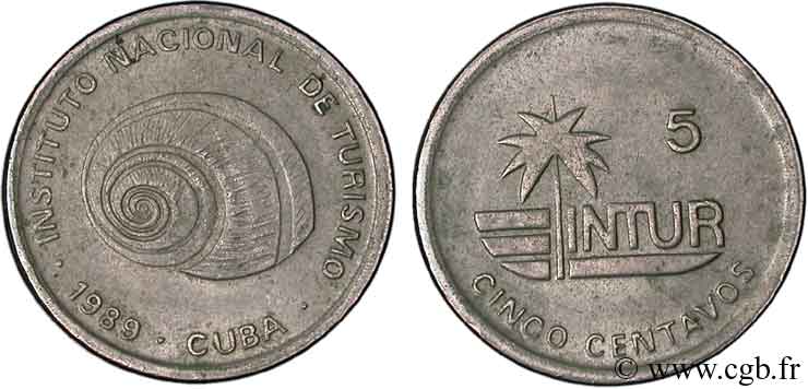 CUBA 5 Centavos monnaie pour touristes Intur 1989  TTB 