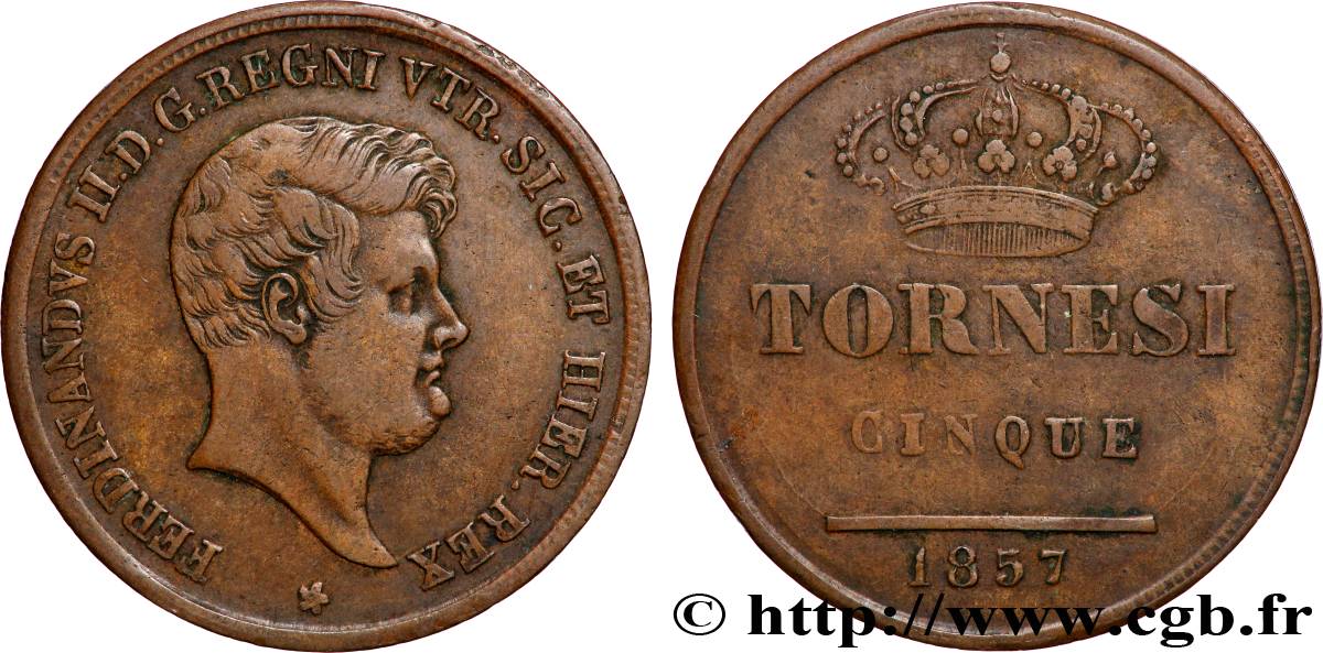 ITALIE - ROYAUME DES DEUX-SICILES - FERDINAND II 5 Tornesi 1857 Naples TTB 