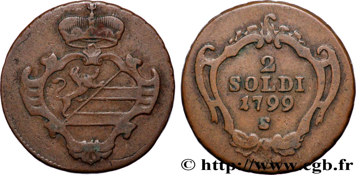 ITALIE - GORIZIA 2 Soldi Gorizia armes de la ville 1799 Schmollnitz - S TB+ 