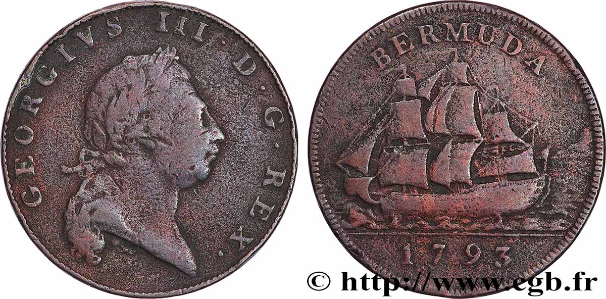 BERMUDES 1 Penny Georges III 1793  TB 