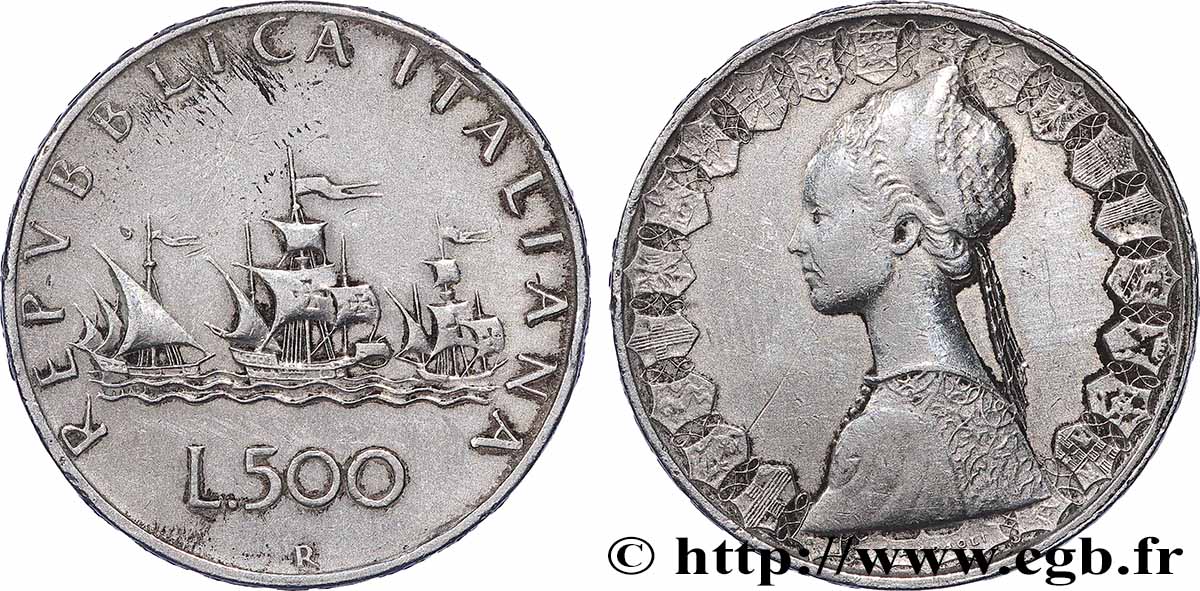 ITALY 500 Lire “caravelles” 1960 Rome XF 
