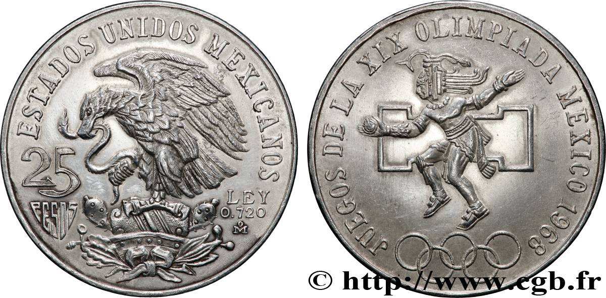 MEXIQUE 25 Pesos Jeux Olympiques de Mexico 1968 Mexico SUP 