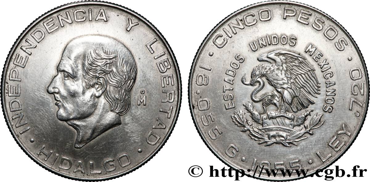 MEXIQUE 5 Pesos Miguel Hidalgo y Costilla 1955 Mexico SUP 