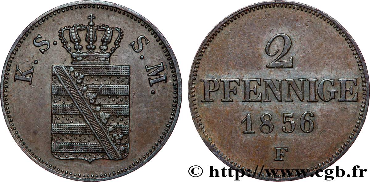 ALLEMAGNE - SAXE 2 Pfennige Royaume de Saxe 1856 Dresde TTB+ 