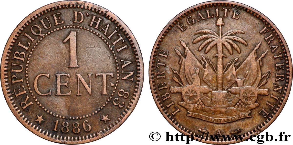 HAÏTI 1 Centime emblème 1886 Paris TTB 