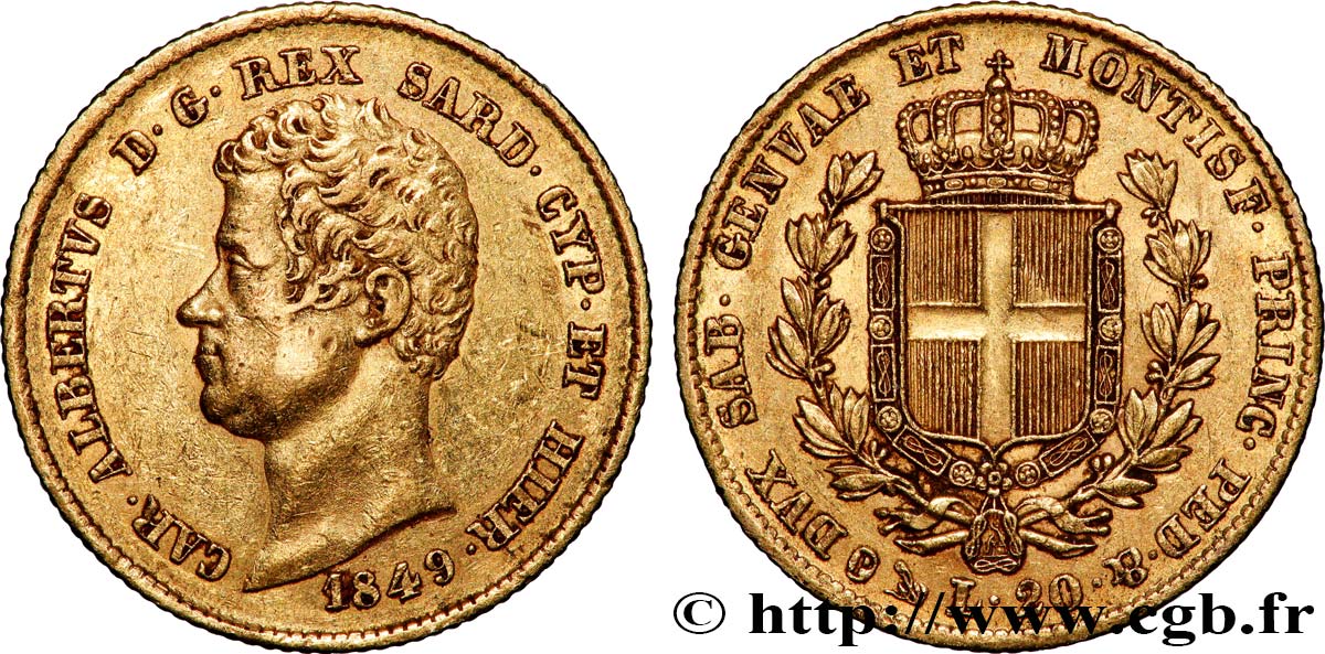 ITALIE - ROYAUME DE SARDAIGNE - CHARLES-ALBERT 20 Lire  1849 Gênes TTB+ 