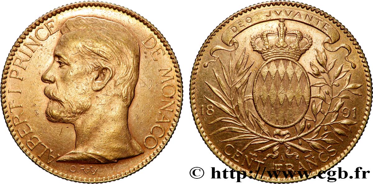 MONACO 100 Francs or Albert Ier 1891 Paris TTB+ 