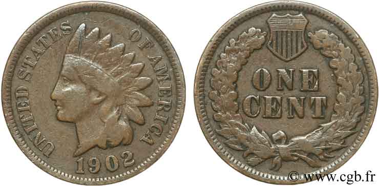 ÉTATS-UNIS D AMÉRIQUE 1 Cent tête d’indien, 3e type 1902 Philadelphie TTB 