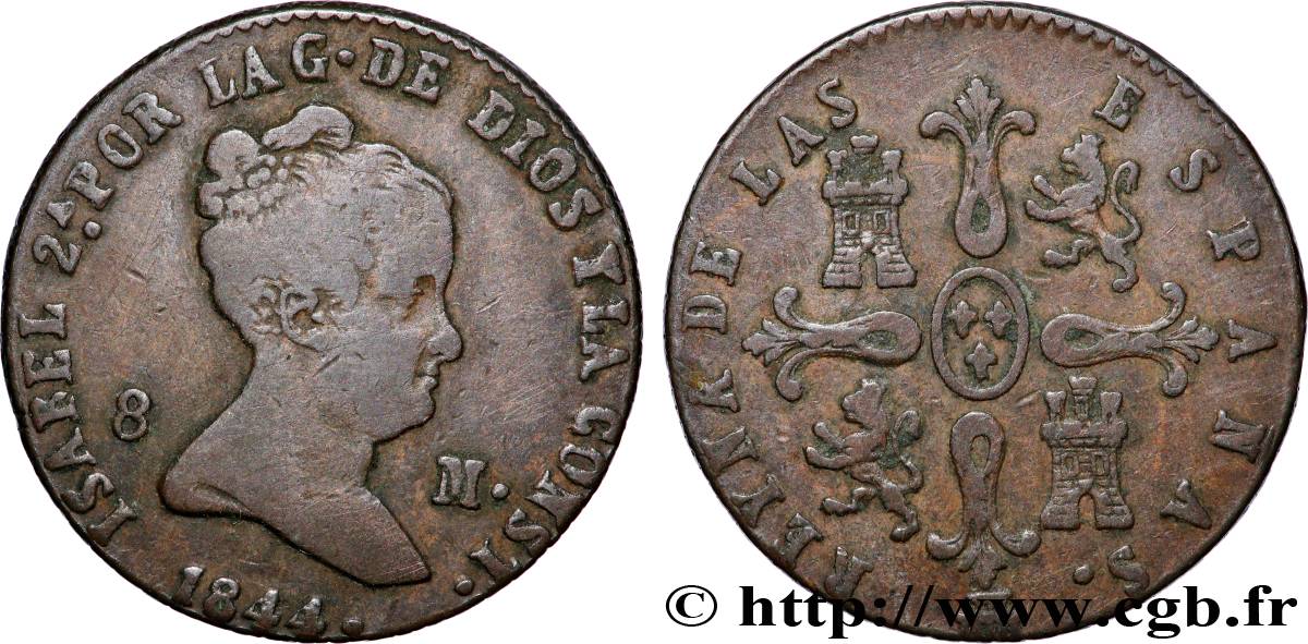 ESPAGNE 8 Maravedis Isabelle II 1844 Ségovie TB 