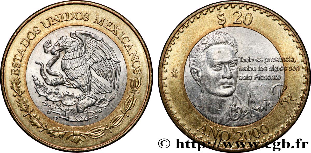 MEXIQUE 20 Pesos Octavio Paz 1993 Mexico SUP 