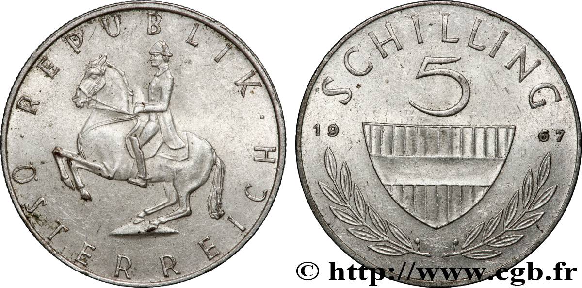 AUTRICHE 5 Schilling cavalier sur un cheval Lippizan 1967 Vienne SUP 