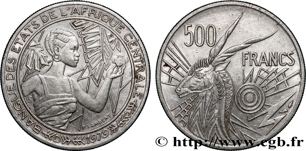 ÉTATS DE L&nbsp;AFRIQUE CENTRALE 500 Francs lettre ‘D’ Gabon 1979 Paris TTB+ 