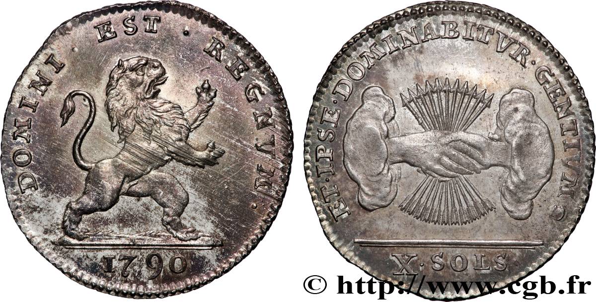 BELGIQUE - ÉTATS BELGIQUES UNIS 10 (X) Sols monnayage insurrectionnel 1790 Bruxelles SUP 