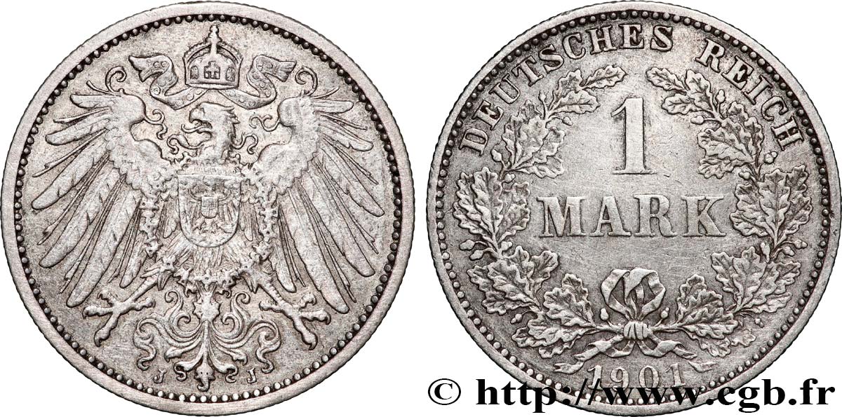 ALLEMAGNE 1 Mark Empire aigle impérial 1901 Hambourg - J TTB 