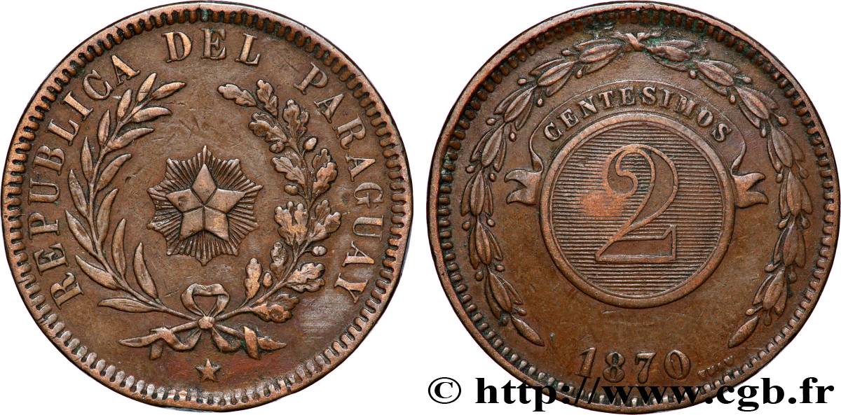PARAGUAY 2 Centesimos 1870 Birmingham TTB+ 