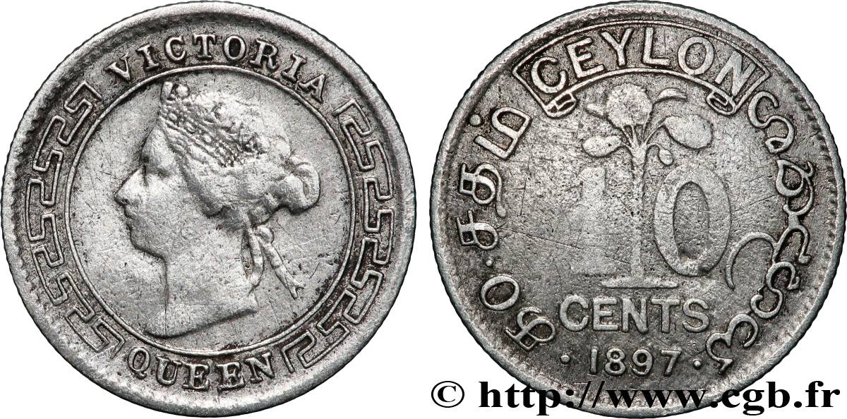 CEYLAN 10 Cents Victoria 1897 Londres TB+ 