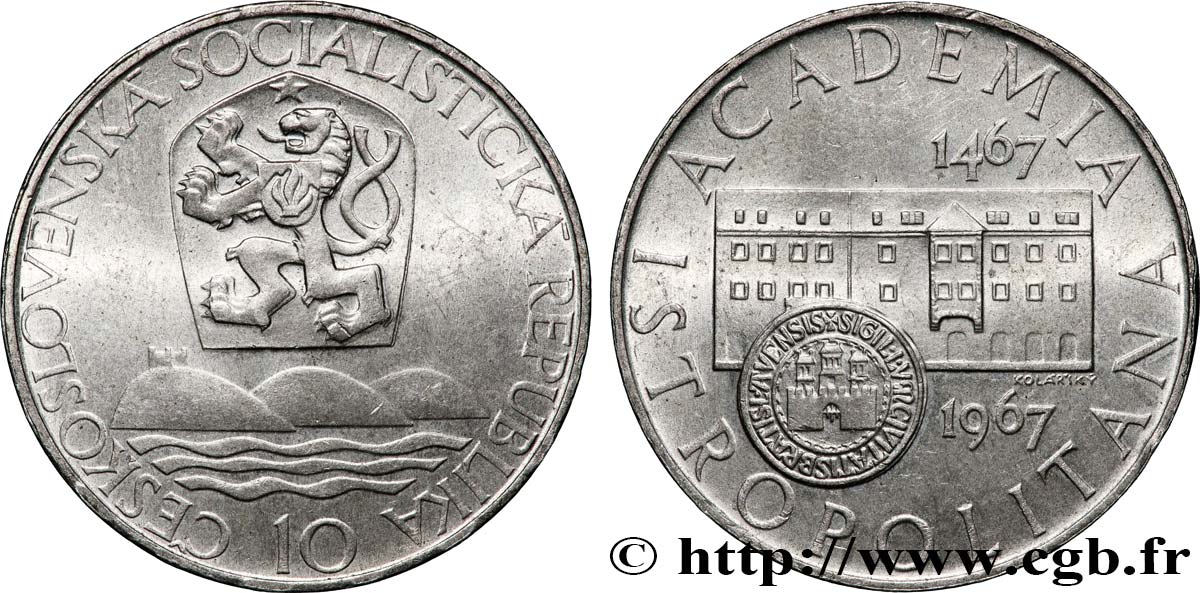 TSCHECHOSLOWAKEI 10 Korun 500e anniversaire de l&nbsp;Université de Bratislava 1967  VZ 