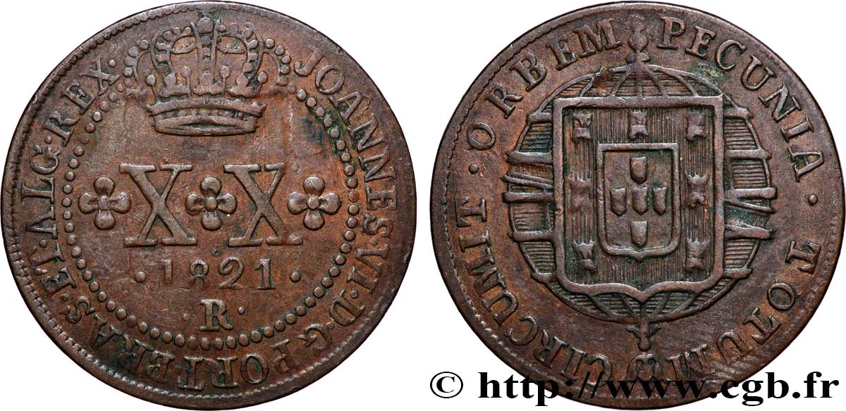 BRÉSIL 20 Réis Jean VI 1821 Rio de Janeiro TTB 