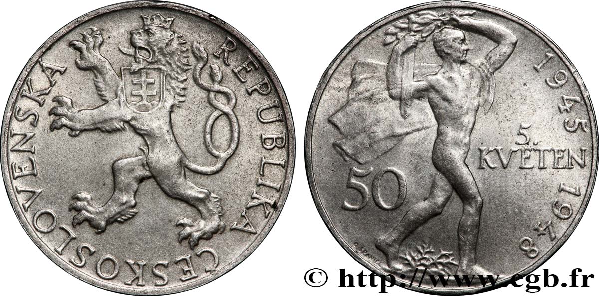 TSCHECHOSLOWAKEI 50 Korun 3e anniversaire de l’insurrection de Prague 1948  fVZ 