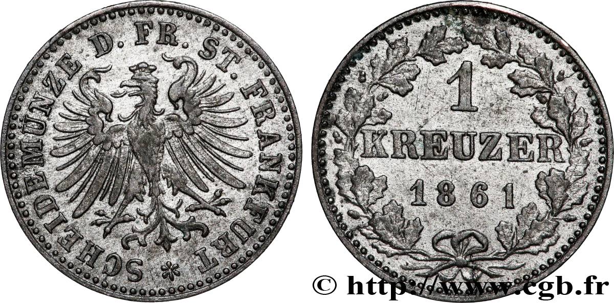 ALLEMAGNE - VILLE LIBRE DE FRANCFORT 1 Kreuzer 1863 Francfort TTB+ 