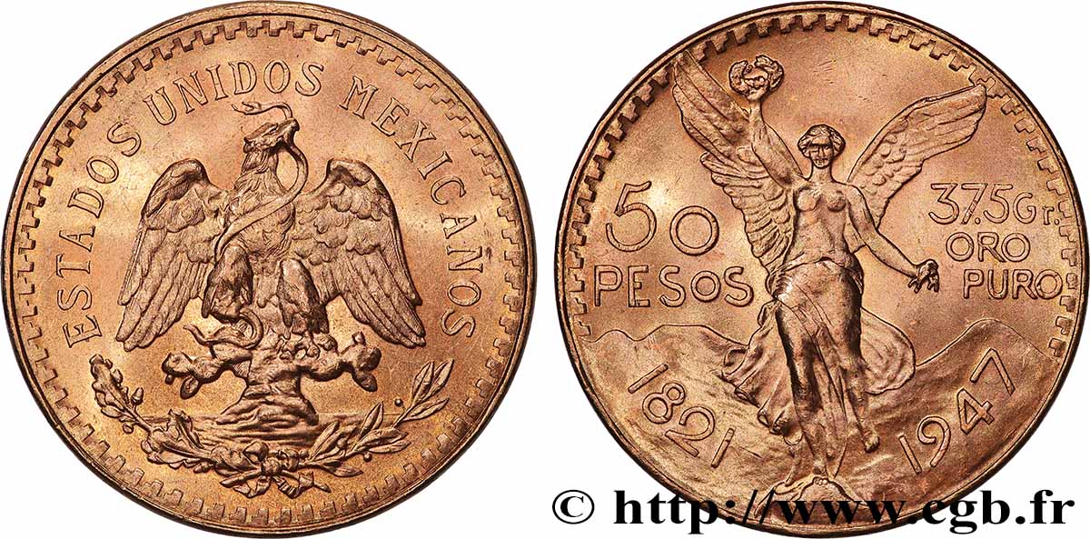 OR, PALLADIUM ET PLATINE INVESTISSEMENT 50 Pesos or 1947 Mexico SPL 