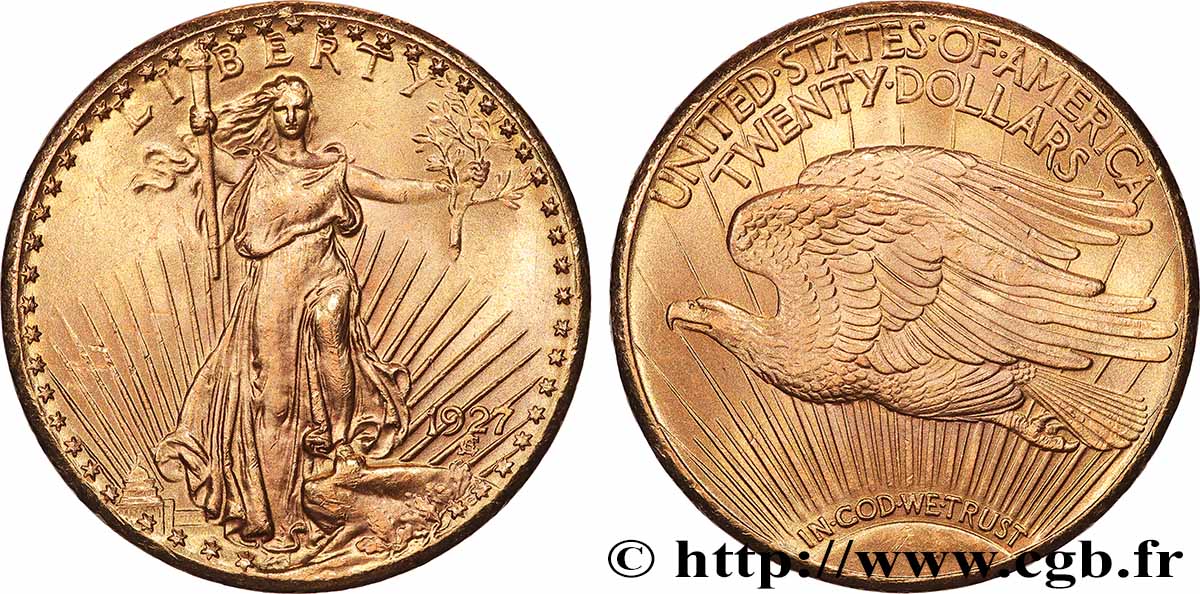 OR, PALLADIUM ET PLATINE INVESTISSEMENT 20 Dollars &nbsp;Saint-Gaudens” 1927 Philadelphie SUP 