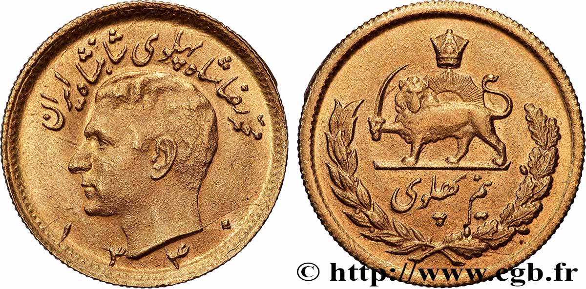 GOLD, PALLADIUM & PLATINUM INVESTMENT 1/2 Pahlavi Mohammad Riza Pahlavi SH1340 (1961) Téhéran AU 