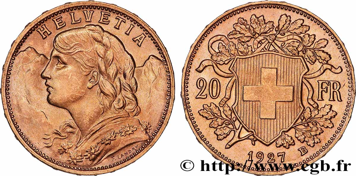 OR, PALLADIUM ET PLATINE INVESTISSEMENT 20 Francs or &nbsp;Vreneli&nbsp; 1927 Berne SUP 