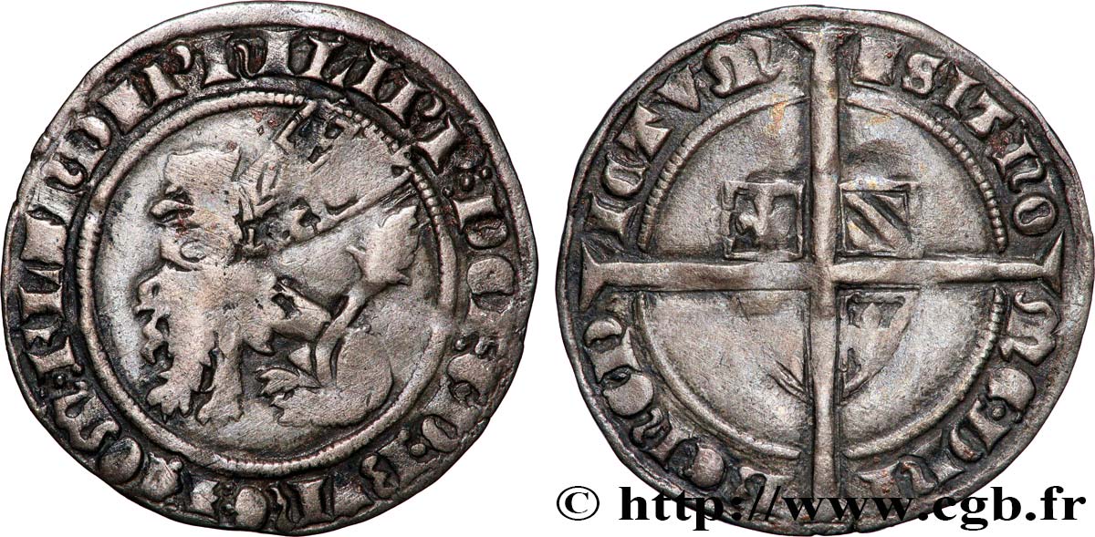 FLANDRE - COMTÉ DE FLANDRE - PHILIPPE LE HARDI Gros botdraeger, ou à la mante, ou à la bannière n.d.  q.BB 
