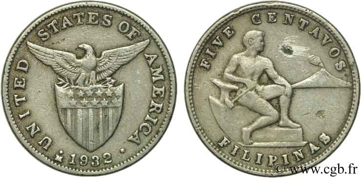 FILIPINAS 5 Centavos - Administration Américaine 1932 Manille BC 