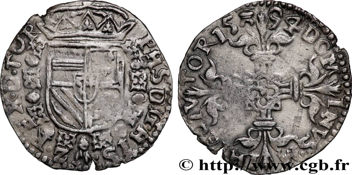PAYS-BAS ESPAGNOLS - TOURNAI - PHILIPPE II D&nbsp;ESPAGNE 1/20 Écu 1594 Tournai BB 