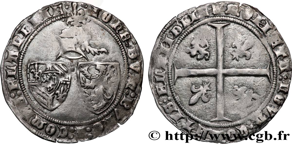 FLANDRE - COMTÉ DE FLANDRE - JEAN SANS PEUR Double gros &nbsp;penning Jans&nbsp; n.d. Gand TTB 