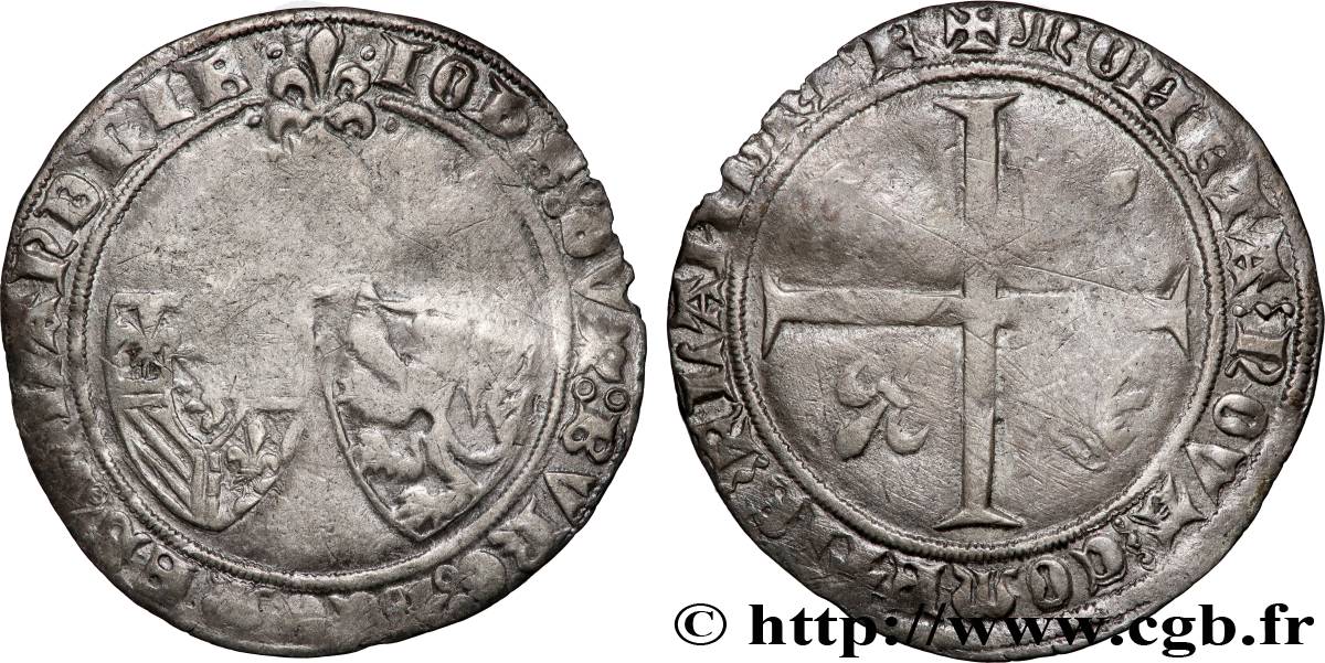FLANDRE - COMTÉ DE FLANDRE - JEAN SANS PEUR Double gros &nbsp;penning Jans&nbsp; n.d. Gand TB 