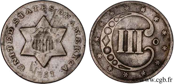 STATI UNITI D AMERICA 3 Cents 1851 Nouvelle-Orléans - O MB 