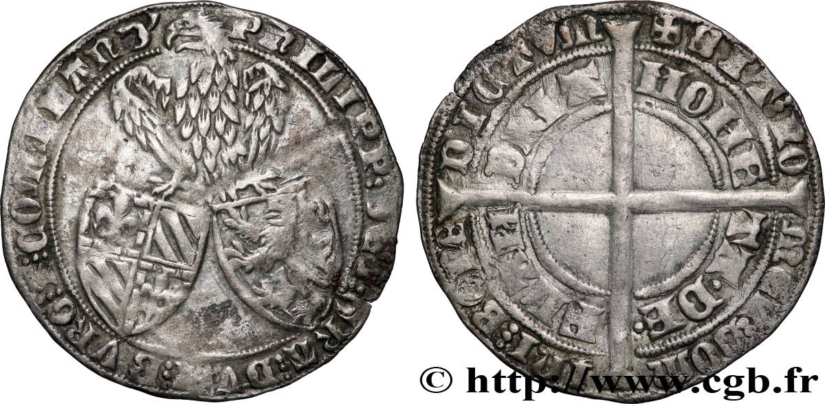 FLANDRE - COMTÉ DE FLANDRE - PHILIPPE LE HARDI Double gros à l&nbsp;aigle ou double gros Jongelaar 03/07/1387 Gand ou Mechelen SS 