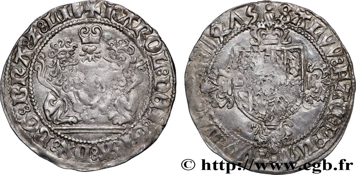PAYS-BAS BOURGUIGNONS - DUCHÉ DE BRABANT - CHARLES LE TÉMÉRAIRE Double briquet 1475 Anvers TTB+ 