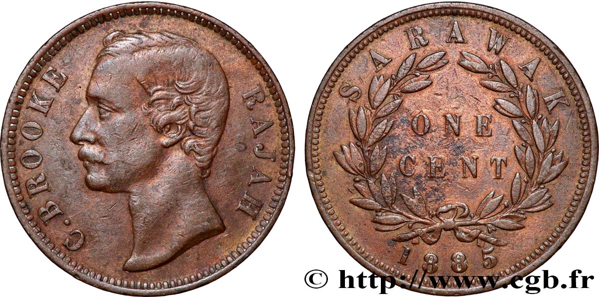 SARAWAK 1 Cent Sarawak Rajah J. Brooke 1885  TTB+ 