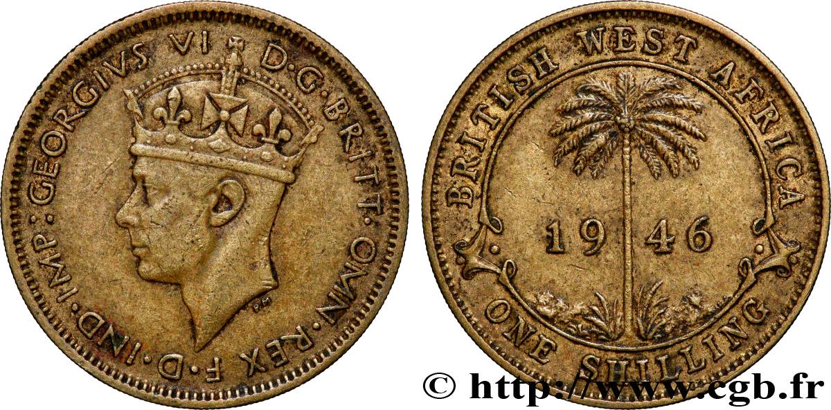 AFRIQUE OCCIDENTALE BRITANNIQUE 1 Shilling Georges VI / palmier 1946 Londres TTB 