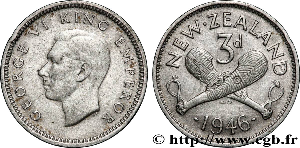 NOUVELLE-ZÉLANDE 3 Pence Georges VI 1946 Londres TTB 
