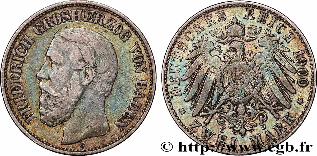 GERMANY - BADEN 2 Mark Frédéric Ier de Bade 1900 Karlsruhe XF 