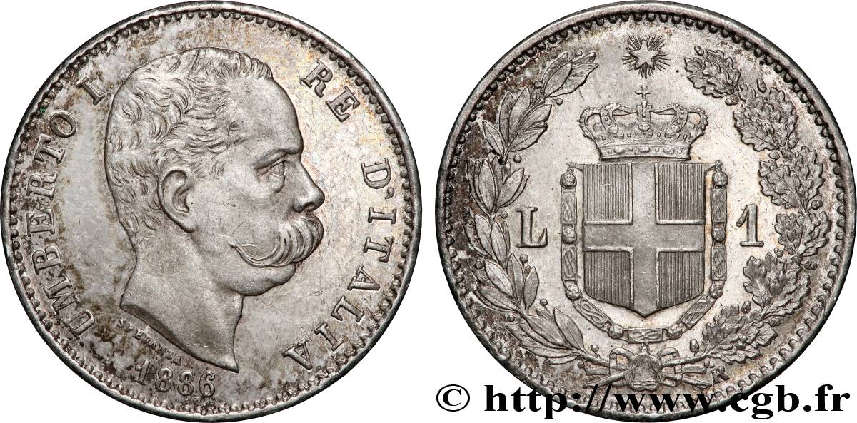 ITALIE - ROYAUME D&nbsp;ITALIE - HUMBERT Ier 1 Lire  1886 Rome SUP+ 