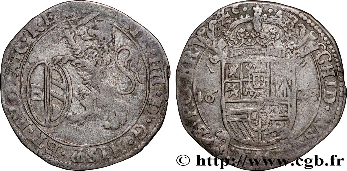 PAYS-BAS ESPAGNOLS - DUCHÉ DE BRABANT - PHILIPPE IV Escalin au lion 1623 Anvers TB+ 