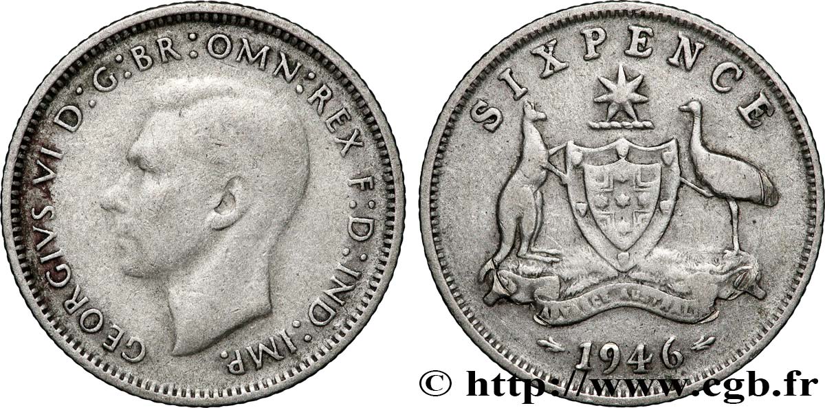 AUSTRALIE 6 Pence Georges VI 1946 Melbourne TB+ 