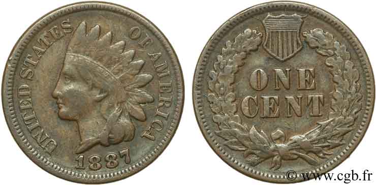 UNITED STATES OF AMERICA 1 Cent tête d’indien, 3e type 1887 Philadelphie XF 
