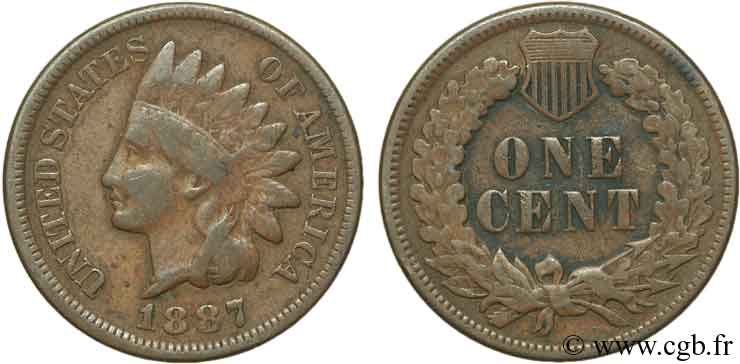 UNITED STATES OF AMERICA 1 Cent tête d’indien, 3e type 1887 Philadelphie VF 